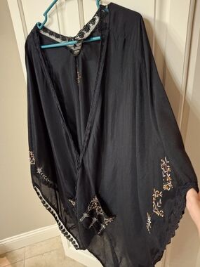 Shyanne Black Sheer Floral Embroidered Kimono